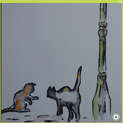 Laterne mit Katzen, Aquarell